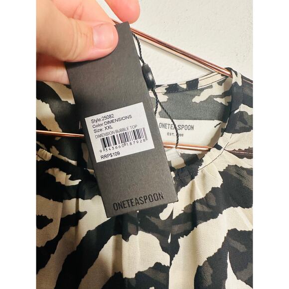 ONE TEASPOON Black White Dimensions Bubble Long Sleeve Blouse Top NWT Size XXL - Picture 9 of 10